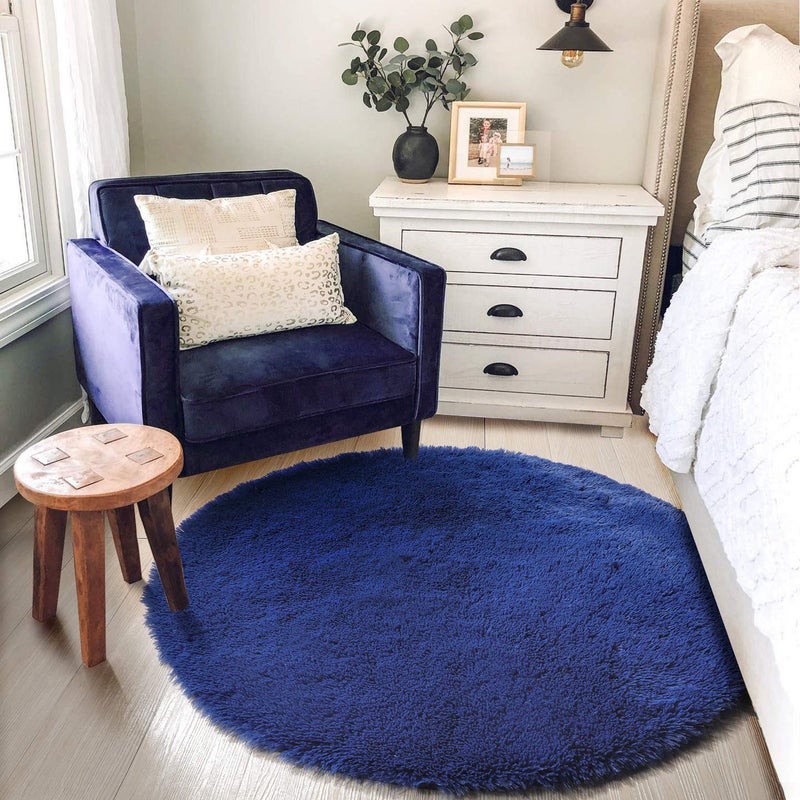 Amdrebio Navy Blue Round Rugs 5Ft for Boys Bedroom, Fluffy Circle Area Rug for Kids, Living Room Decor Aesthetic, Shag Fur Throw Royal Dark Blue Carpet for Baby Nursery, Shaggy Thick Fuzzy Floor Carpets - Image 5